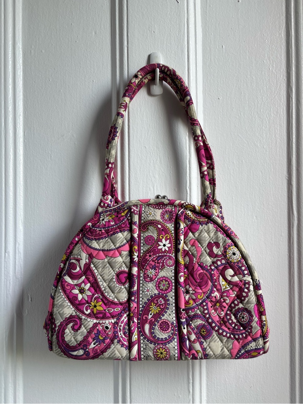Vera Bradley Eloise bag in Paisley meets plaid pink grey 60s